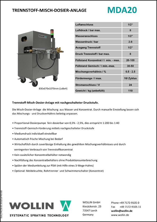 Technische Daten MDA20