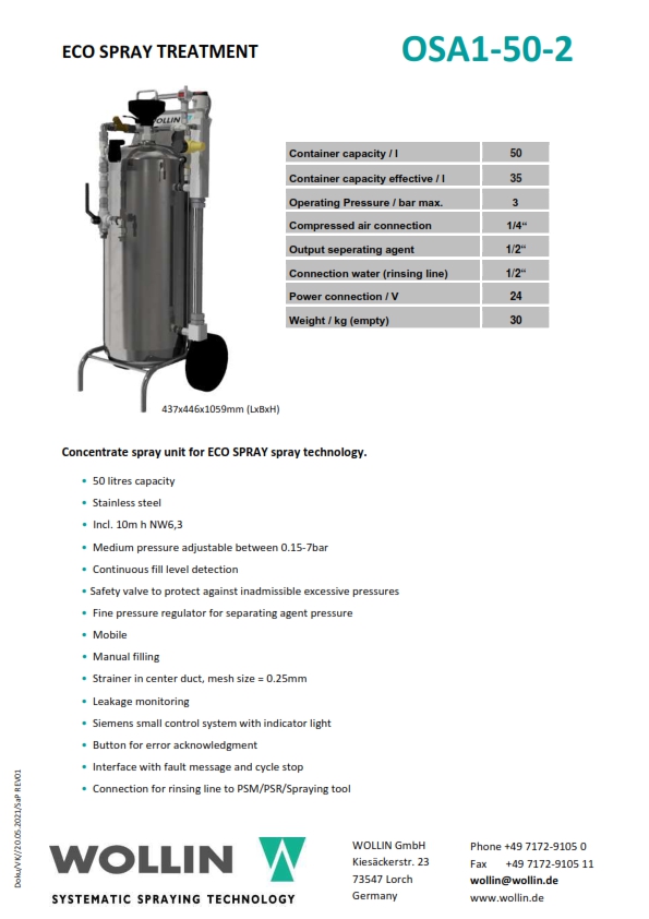 Technical data OSA1-50-2